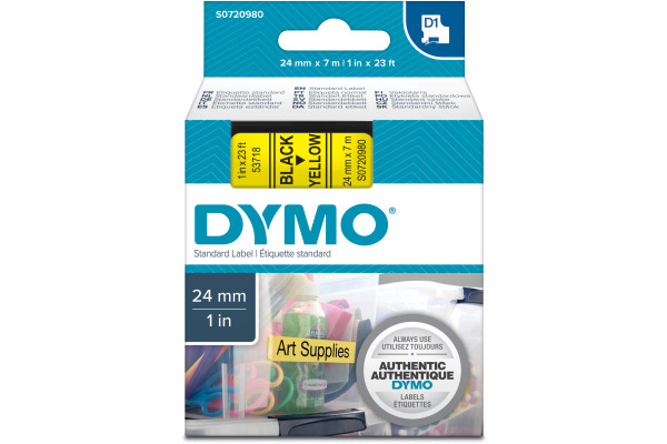DYMO Schriftband D1 schwarz/gelb S0720980 Polyester, ablösbar 24mm/7m