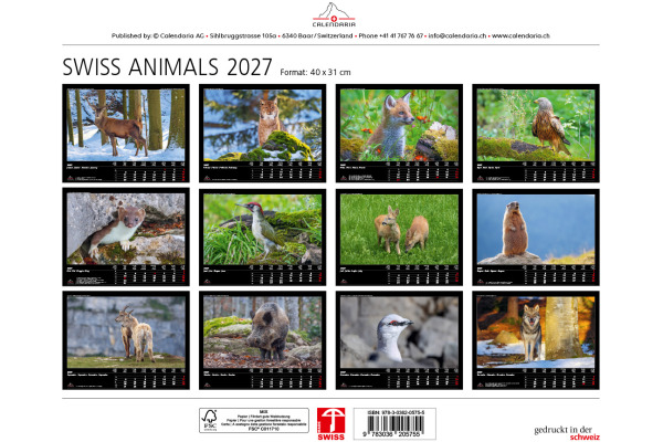 CALENDARI Bildkalender 2027 36205755 Swiss Animals 40x31cm