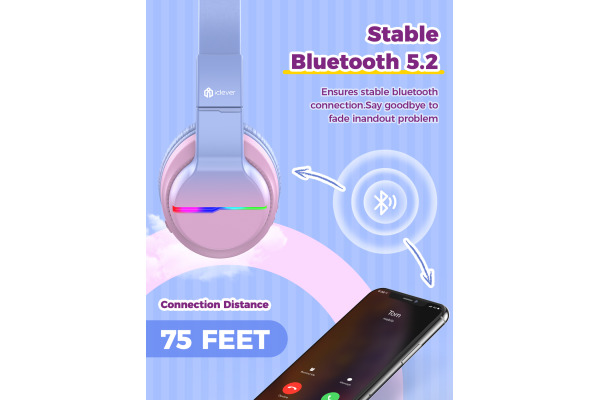 ICLEVER Kids Bluetooth Headphones C03-1702N BTH12, LED, gradient pink