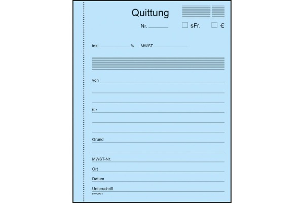 FAVORIT Quittungen D A6 9096 OK blau/weiss 50x2 Blatt