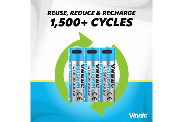 VINNIC USB Rech. Batt. AA Type-C VPRB-UC2A 1600mAh,Case,4pcs.