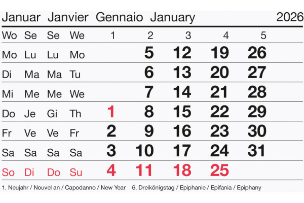 BIELLA Abreissblock Nr.12 2026 889012000 1M/1S mehrfarbig ML 11x7.7cm