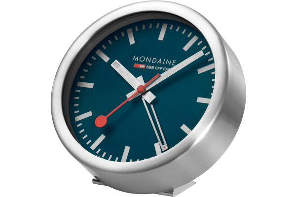 MONDAINE Wand / Tischuhr 125mm A997.46SB blau, Weckfunktion