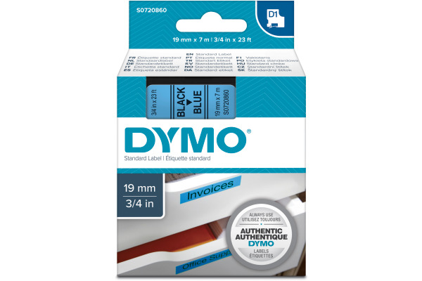 DYMO Schriftband D1 schwarz/blau S0720860 Polyester, ablösbar 19mm/7m