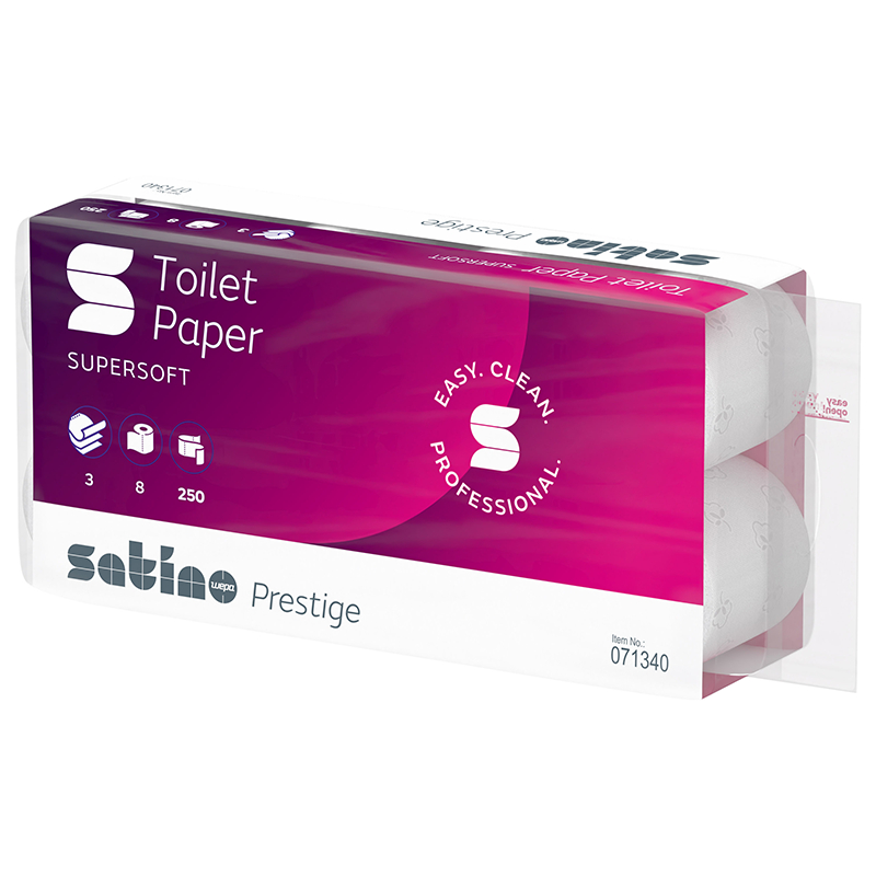1'728 Rollen - Satino prestige, Toilettenpapier, 100 % Zellstoff, 3-lagig hochweiß, 94x110mm, 250 Coupons, 1 Palette