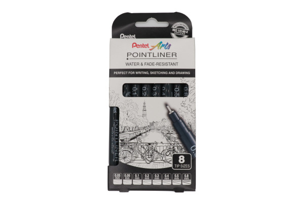 PENTEL Fineliner Pigment max. 0.8mm YS20P-8 POINTLINER, schwarz 8 Stück