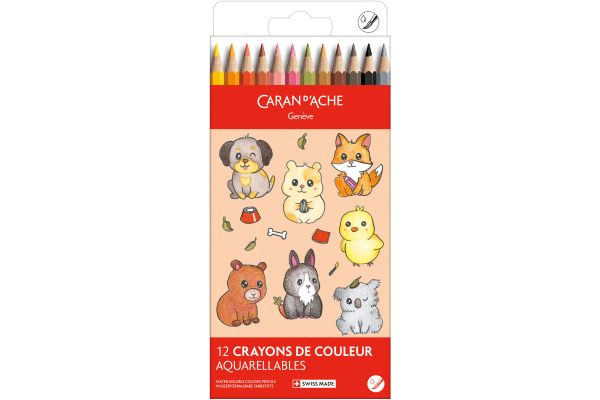 CARAN D'A Farbstifte Swisscolor 1285.803 Kawaii Cute Animals 12 Stk.