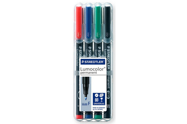 STAEDTLER Lumocolor permanent F 318WP4 4 Farben ass.