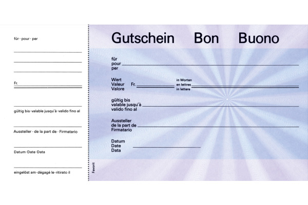 FAVORIT Geschenk-Gutscheine D/F/I 2059blau blau,20.5x10.5cm,Block à 25Bl.