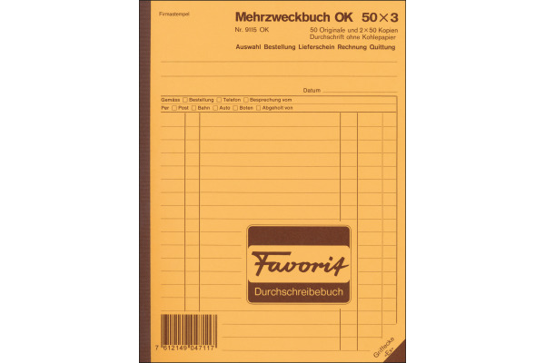FAVORIT Mehrzweckbuch D A5 9115 OK blau/blau/weiss 50x3 Blatt