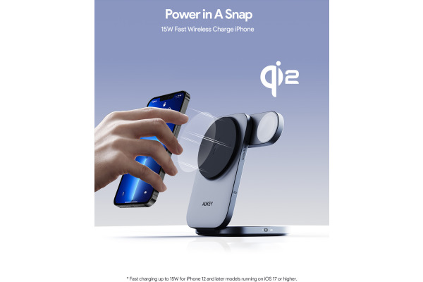 AUKEY MagFusion 3-IN-1 foldable LC-MC312 Qi2 Wirel.Charger 15W, Black