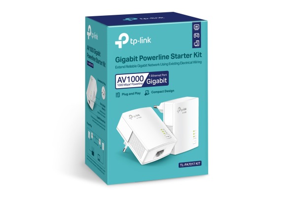 TP-LINK AV1000 GB PassT. Powerline TLPA7017P 1000 Mbps Starter Kit