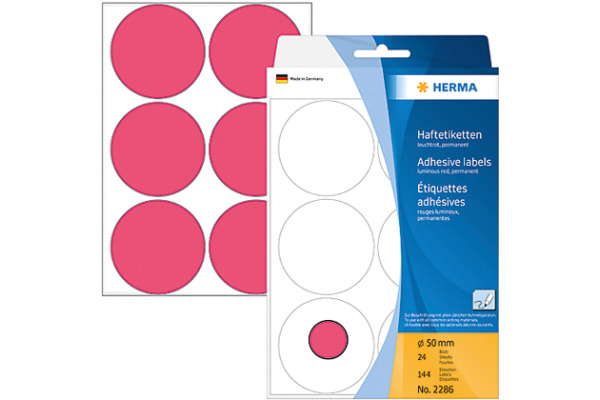 HERMA Etiketten rund 50mm 2286 leuchtrot 144 Stück