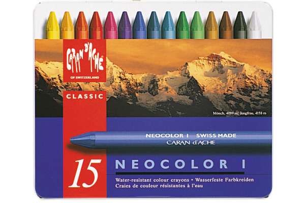 CARAN D'A Wachsmalkreide Neocolor 1 7000.315 15 Farben Metallbox