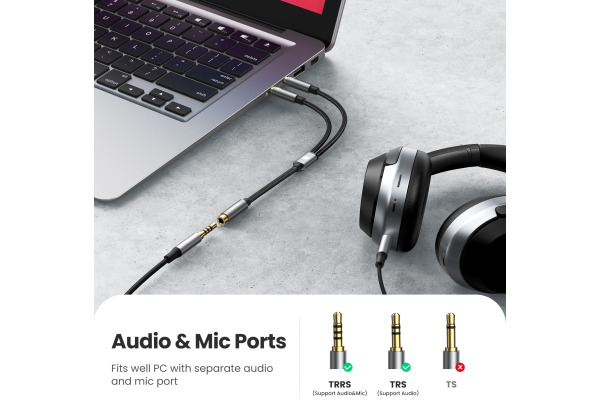 UGREEN Audio Cable 3.5mm Fem./2 Male 20899 aluminum Case, Black