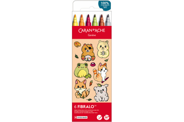 CARAN D'A Fasermaler Fibralo Kawaii 185.803 Cute Animals 6 Stück