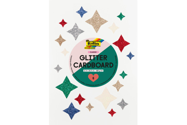 FOLIA Glitterkarton Cla. 17.4x24.5cm 86719 300g, assortiert 6 Blatt