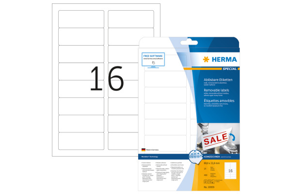 HERMA Etiketten 10009 10009 88.9x33.8mm abl. 400Stk. 25 B