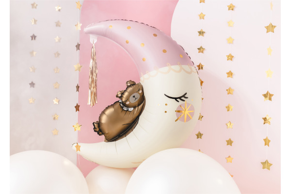 PARTYDECO Folienballon 86cm FB196 Teddybär auf dem Mond rosa