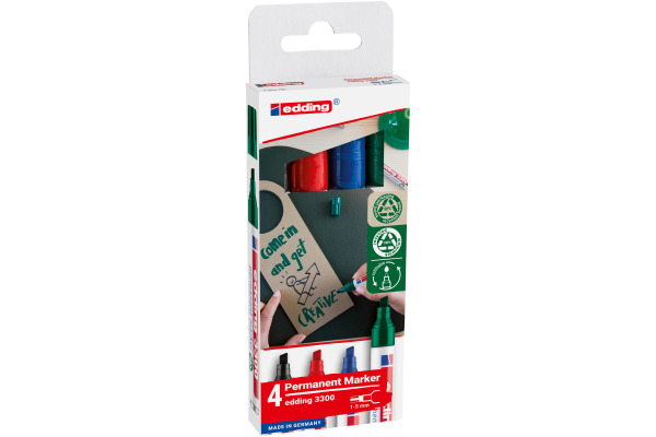 EDDING Permanent Marker 3300 1-5mm 3300-4-2 4 Farben assortiert