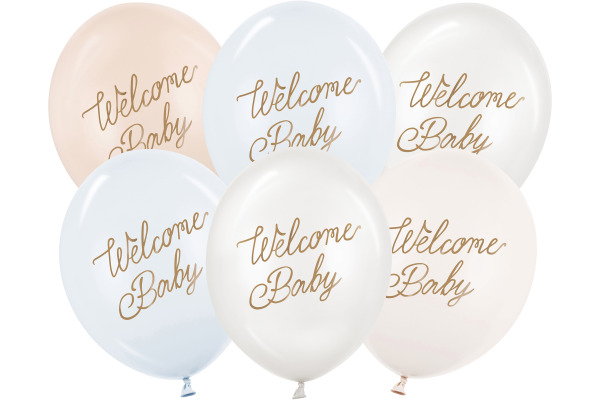 PARTYDECO Ballons 30cm SB14P-342 Welcome Baby, blau 6 Stück