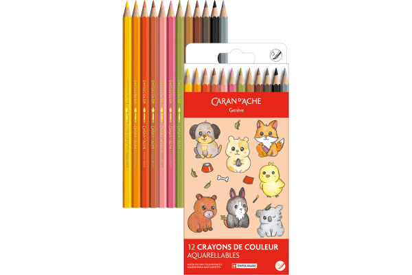 CARAN D'A Farbstifte Swisscolor 1285.803 Kawaii Cute Animals 12 Stk.
