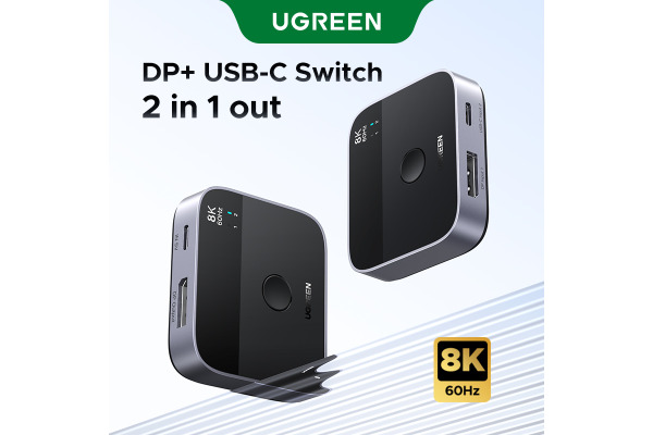 UGREEN Switch 2 In 1 Out 65878 DisplayPort+USB-C, Grey,BB