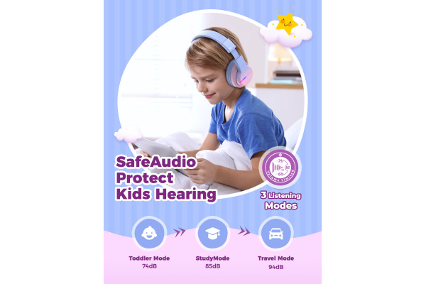 ICLEVER Kids Bluetooth Headphones C03-1702N BTH12, LED, gradient pink