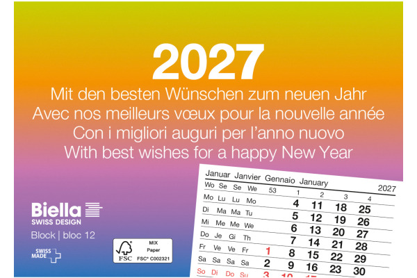 BIELLA Abreissblock Nr.12 2027 889012000 1M/1S mehrfarbig ML 11x7.7cm
