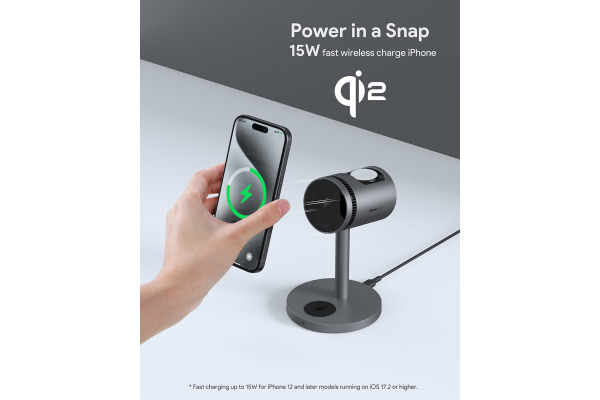 AUKEY MagFusion 3-IN-1 Pro LC-MC311A Qi2 Wirel.Charger 15W, Black