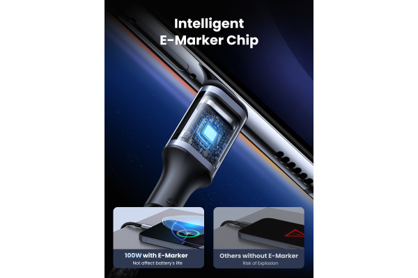 UGREEN Fast Charging Cable 100W Max 70427 5A,USB-C-USB-C,PD,Black 1m