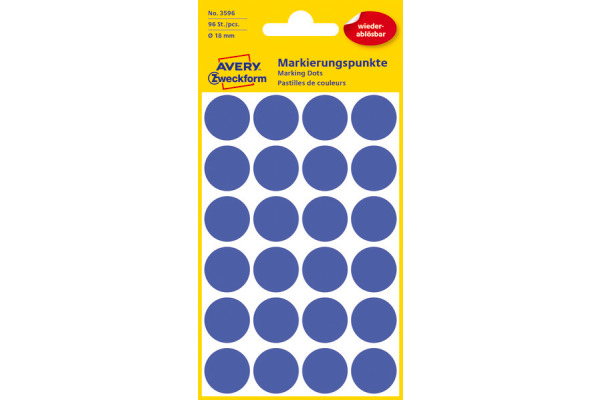 AVERY ZW. Markierungspunkte 18mm 3596 Blau, ablösbar 4 Blatt