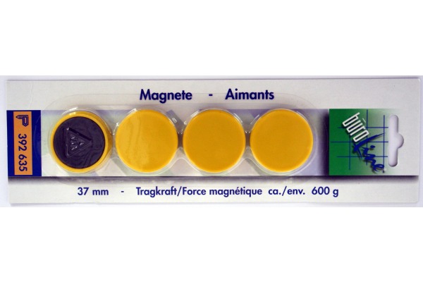 BÜROLINE Magnet 37 mm 392635 gelb 4 Stück