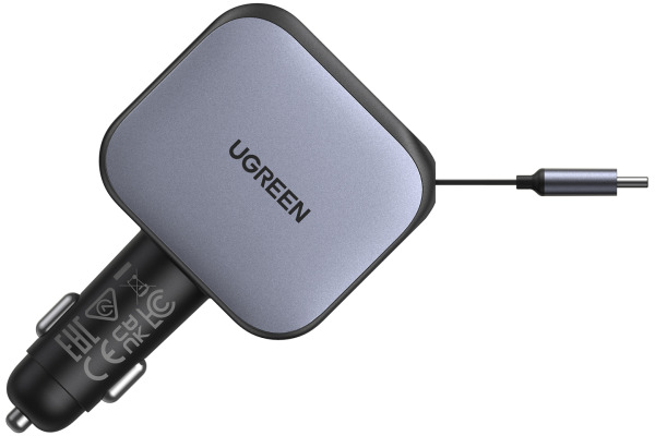 UGREEN Fast Car Charger 2-Port 90W 55909B Retractable Cable