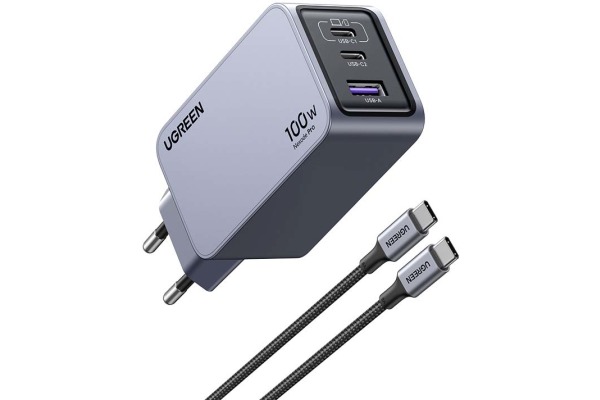 UGREEN USB Wallcharger Nexode Pro 25874 100W, 3-Port,PD,GaN w.Cable
