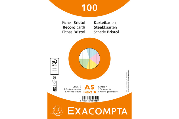 EXACOMPTA Karteikarten liniert A5 10858E farbig assortiert 100 Stück