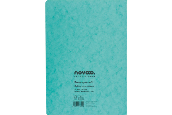 NOVOOO Pressspanheft grün A4 729792 4mm kariert, 80g,Rand 48 Blatt