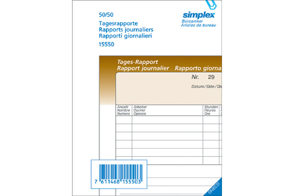 SIMPLEX Tages-Rapporte D/F/I A6 15550 braun/weiss 50x2 Blatt