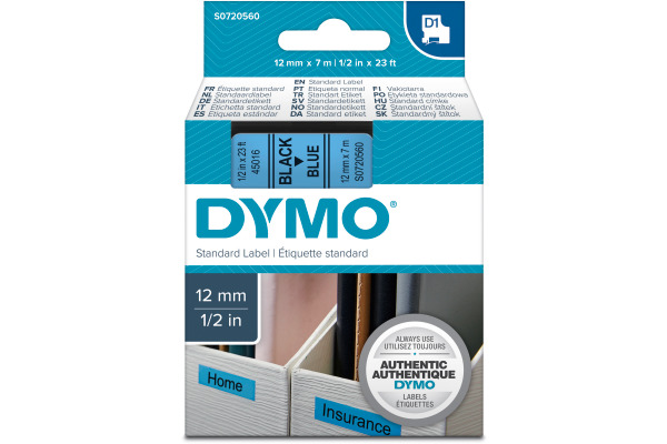 DYMO Schriftband D1 schwarz/blau S0720560 Polyester, ablösbar 12mm/7m
