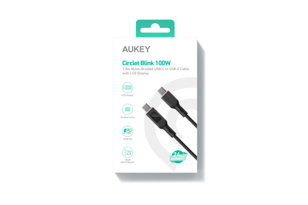 AUKEY Cable USB-C-to-C,LCD Display CB-MCC102 1.8m,Nylon Braided, 100W,Bl.