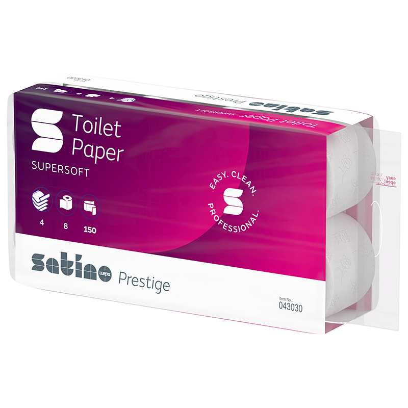 1'512 Rollen - Satino prestige, Toilettenpapier, 100 % Zellstoff, 4-lagig hochweiß, 94x130mm, 250 Coupons, 1 Palette
