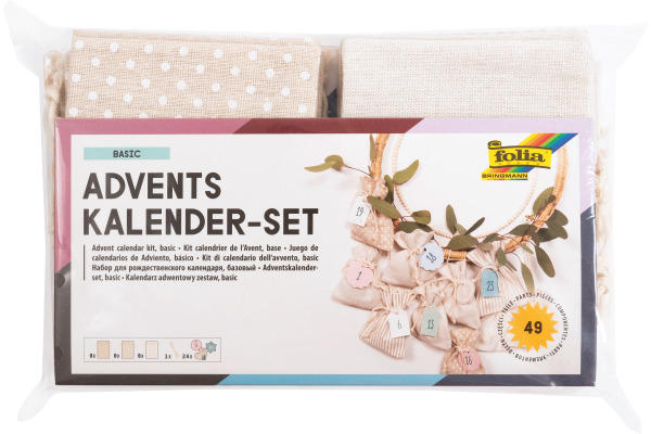 FOLIA Adventskalenderset 10x13cm 64121 Stoffbeutel 49-teilig