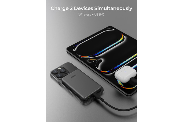 AUKEY MagFusion Slim 5000mAh PB-MS07AB Powerbank Qi2 Wireless,Black