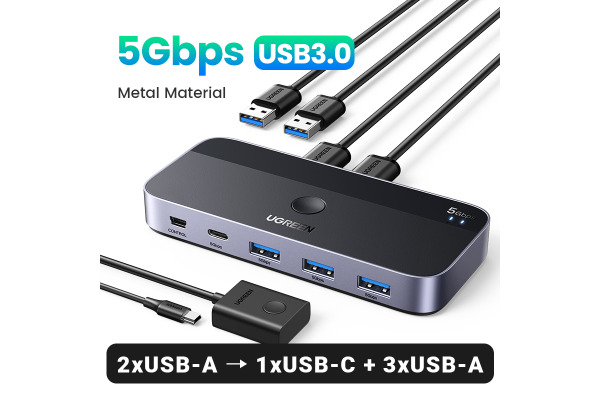 UGREEN 2x4 Sharing Switch Box 15705 USB 3.0 for 2PC's,Black