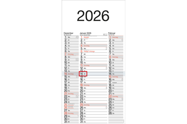 BÜHNER 3-Monatskalender 2027 M3TE-R-BL ML 30x59cm