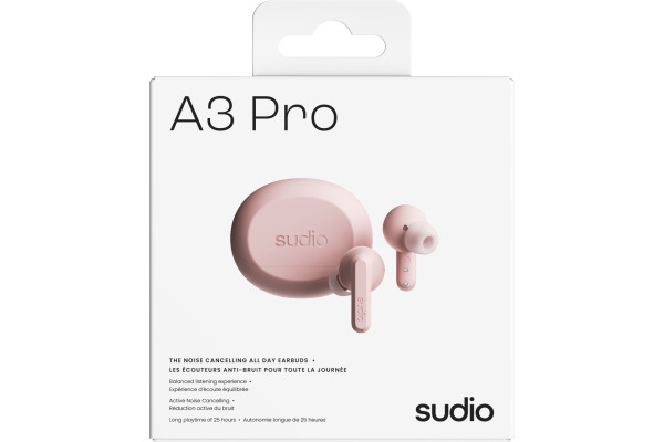 SUDIO Noise Cancelling Earbuds A3PROPNK A3 Pro, Pink, Wireless
