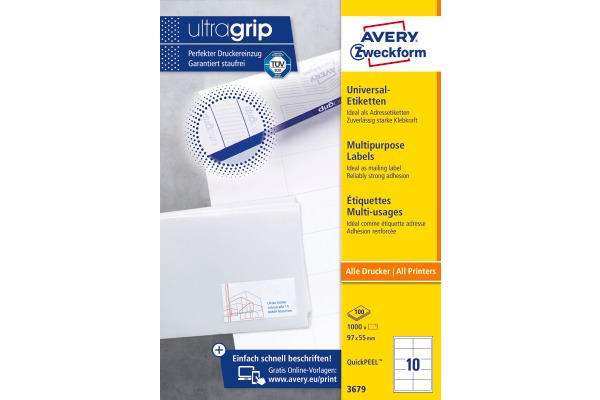 AVERY ZW. Etiketten 97x55mm 3679 weiss 1000 Stk./100 Blatt