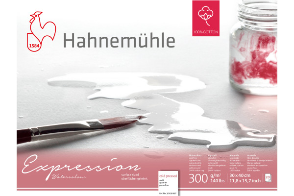 HAHNEMÜHL Aquarellbl. Expression 30x40cm 10628667 weiss, 300g 20 Blatt