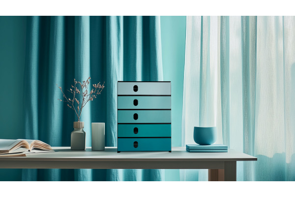 STYRO Schubladenbox styroval öko 14-8000 schwarz/aqua 5 Schubladen