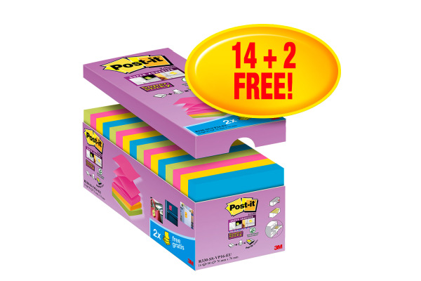 POST-IT Super Sticky Z-Notes 76x76mm R330SSVP 14+2 gratis 90 Blatt
